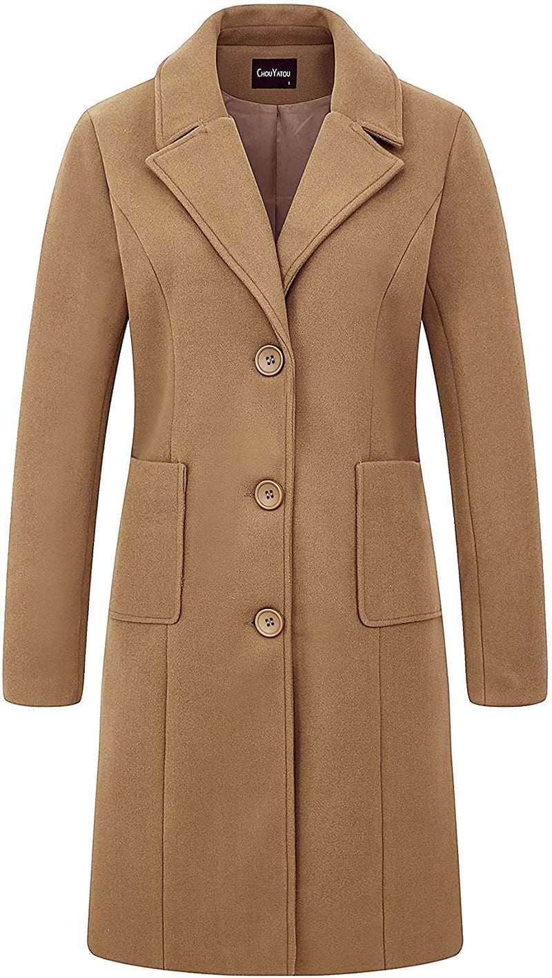 chouyatou Women's Big Notch Lapel Single Breasted Mid-Long Wool Blend Coat (Medium, Camel) - Image 4